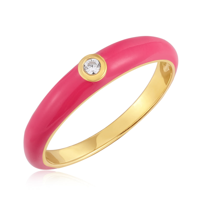 Ring mit Zirkonia/Emaille pink gelbgold