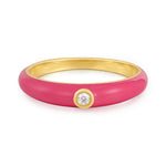 Ring mit Zirkonia/Emaille pink gelbgold