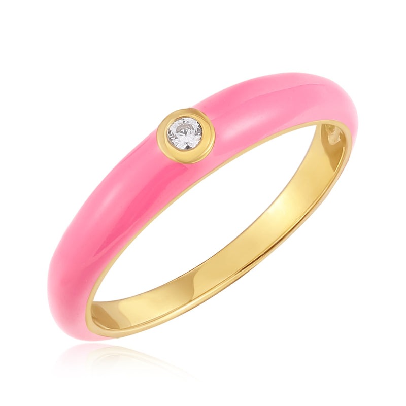 Ring mit Zirkonia/Emaille rosa gelbgold