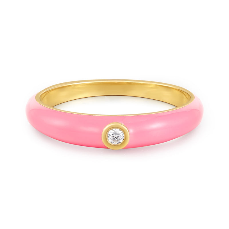 Ring mit Zirkonia/Emaille rosa gelbgold