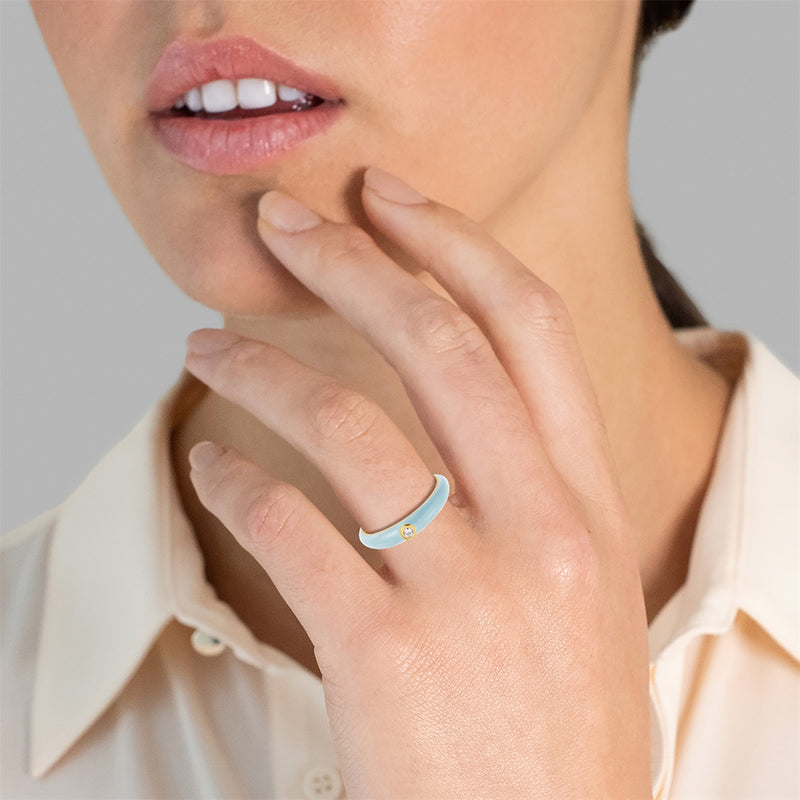 Ring mit Zirkonia/Emaille blau gelbgold