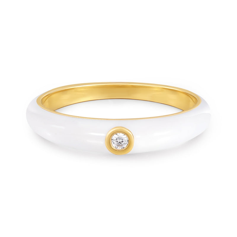 Ring mit Zirkonia/Emaille weiß gelbgold – Glanzstücke München