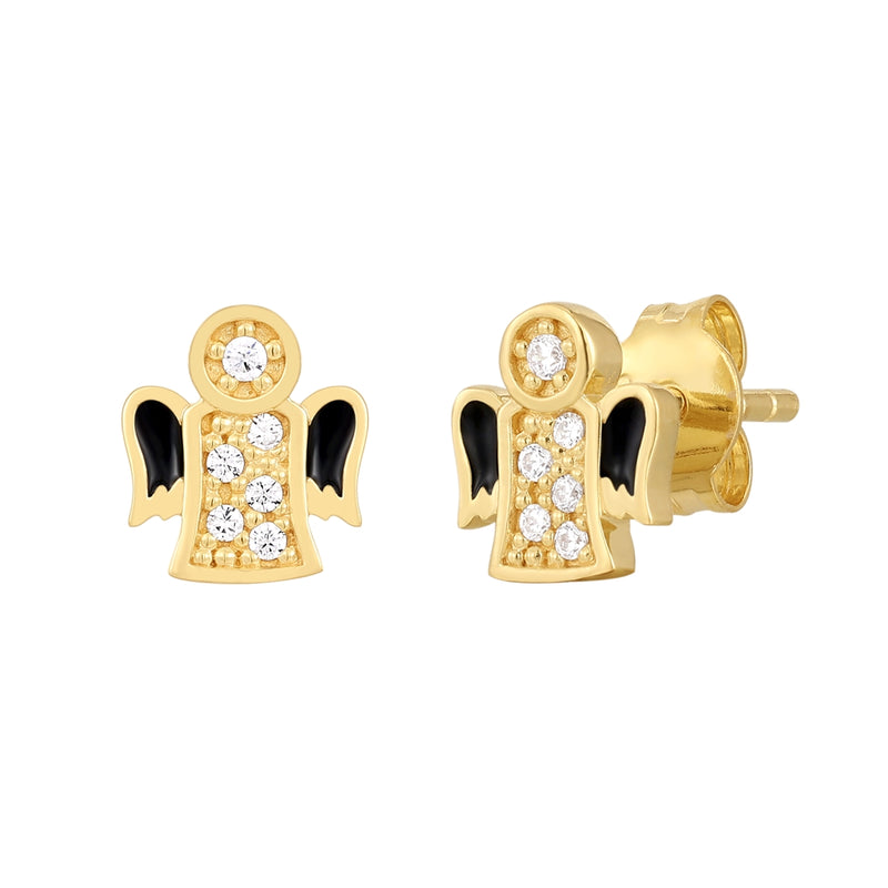 Ohrstecker gold Engel Emaille schwarz