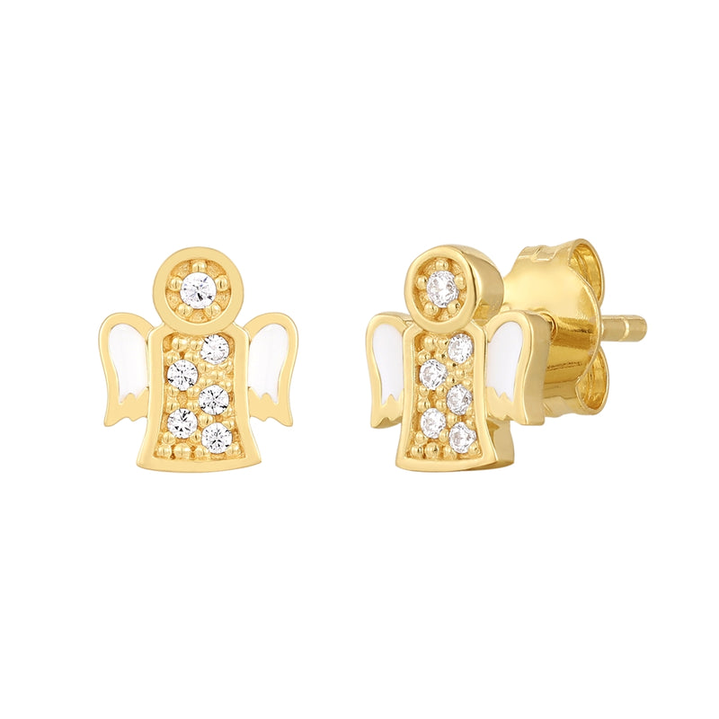 Ohrstecker gold Engel Emaille weiß