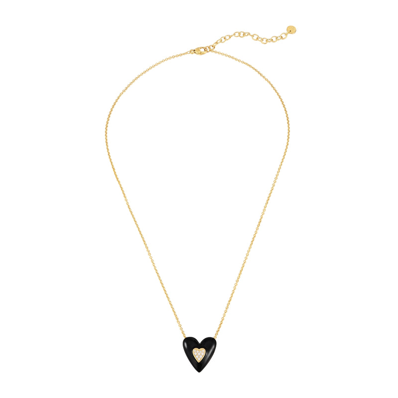 Herz Kette gold Emaille schwarz