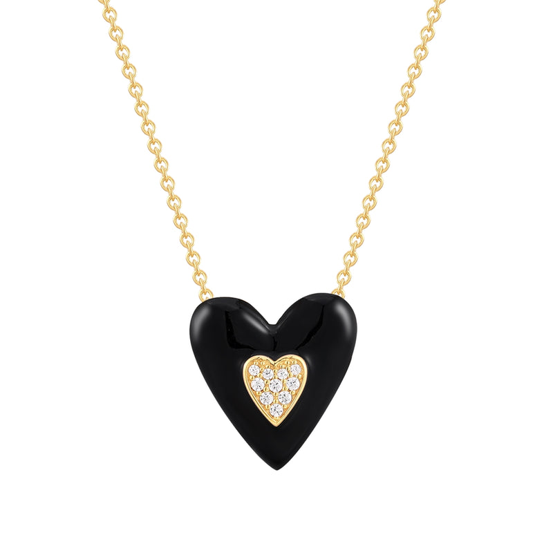Herz Kette gold Emaille schwarz