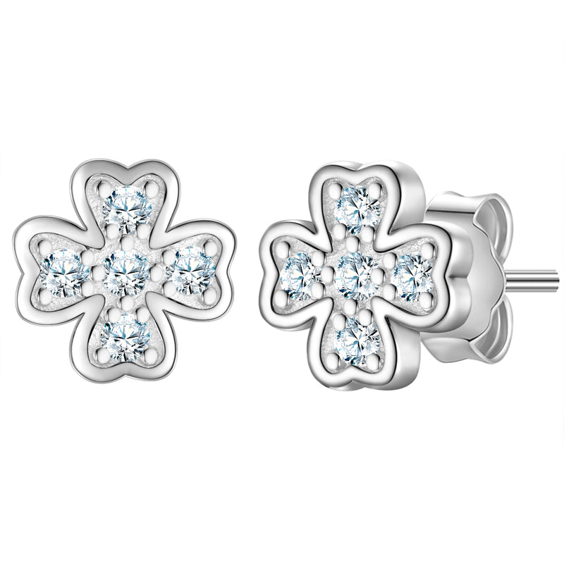 Ohrstecker KLEEBLATT mit Zirkonia silber