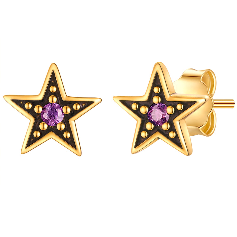 Ohrstecker STERN mit Zirkonia lila gelbgold