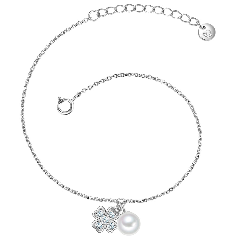 Armband KLEEBLATT mit Zirkonia/Süßwasser-Zuchtperle silber