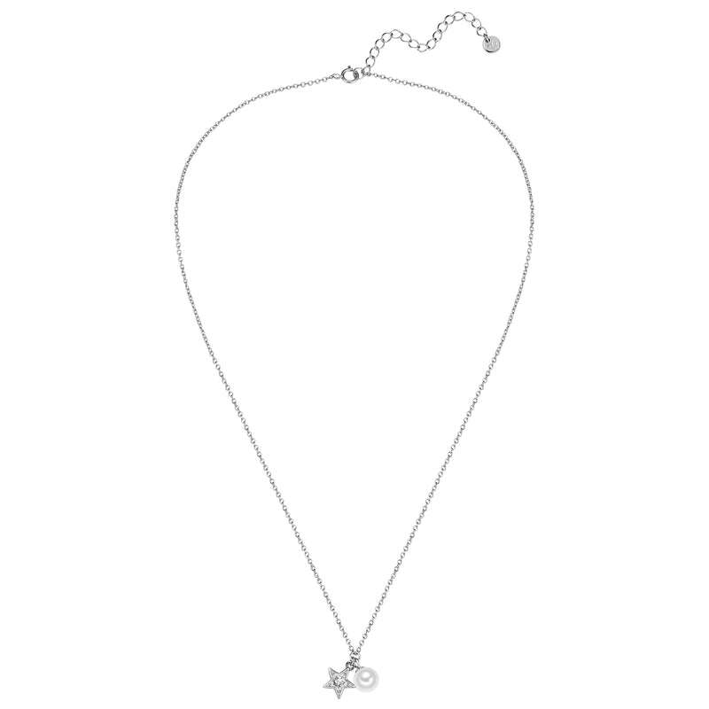 Kette mit Anhänger STERN mit Zirkonia/Süßwasser-Zuchtperle silber