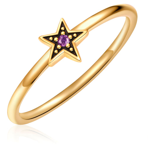 Ring STERN mit Zirkonia lila gelbgold