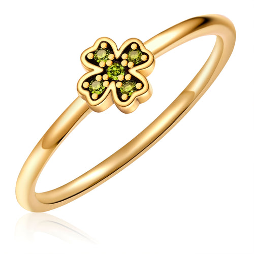 Ring KLEEBLATT mit Zirkonia grün gelbgold