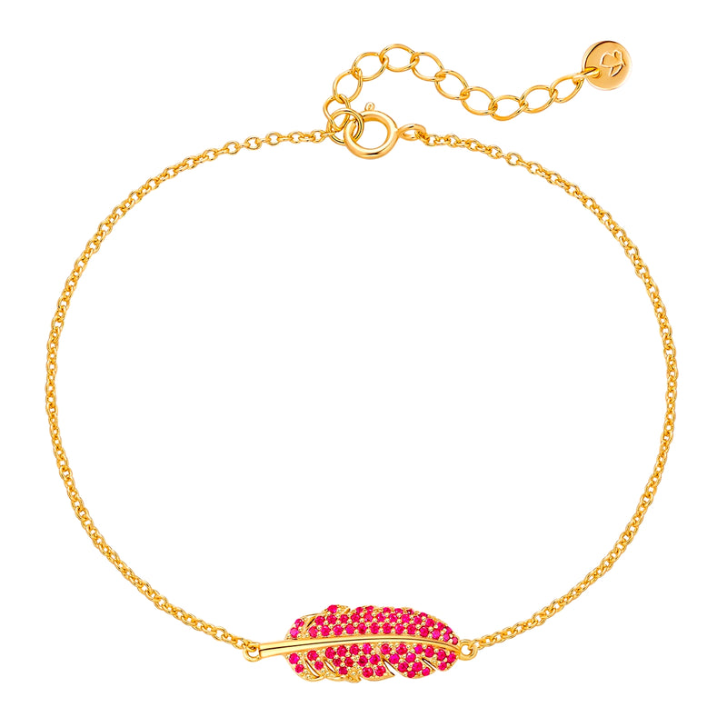 Armband mit FEDER mit Zirkonia rot gold