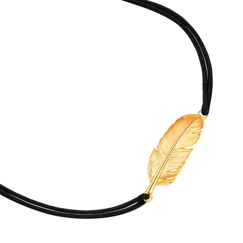 Textilarmband schwarz mit FEDER gold