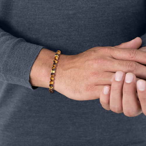 Herren Edelstein-Armband MÄNNERGLANZ Tigerauge gelbgold