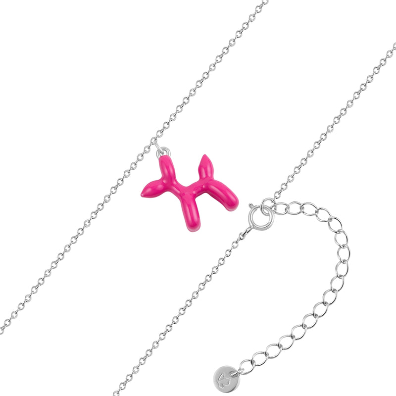 Kette BALLON-HUND silber Emaille pink