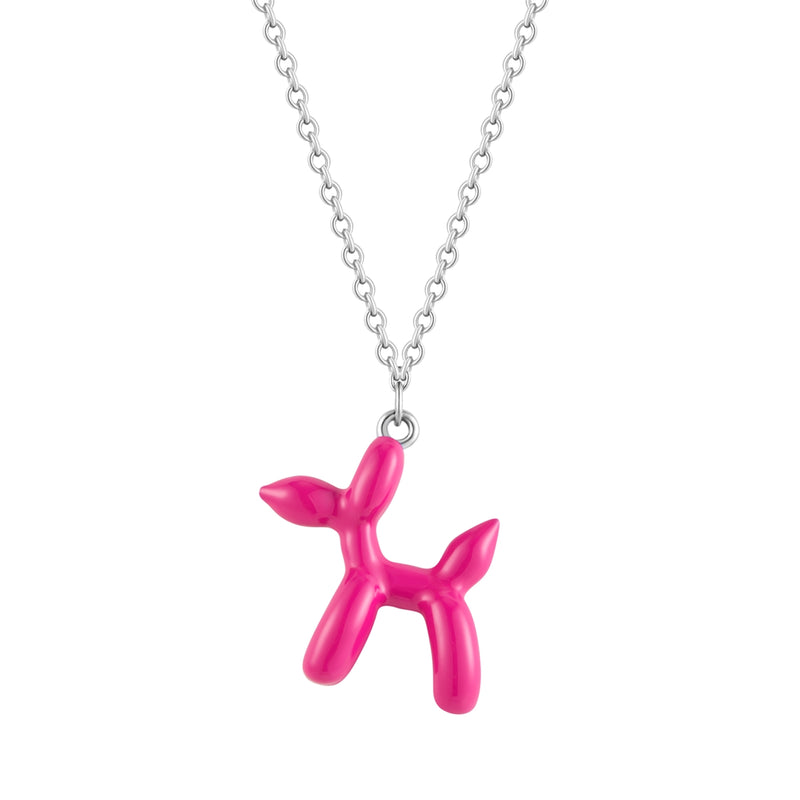 Kette BALLON-HUND silber Emaille pink