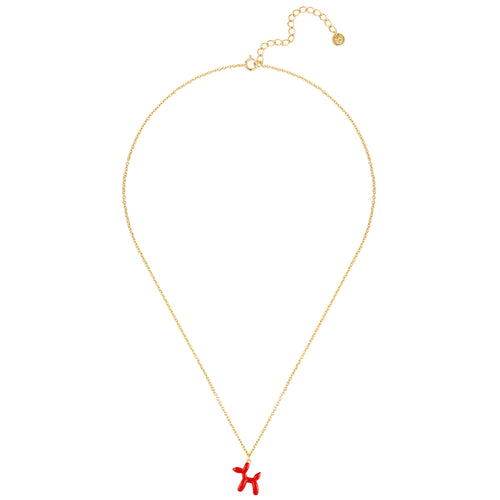 Kette mit Anhänger BALLON-HUND gold Emaille rot