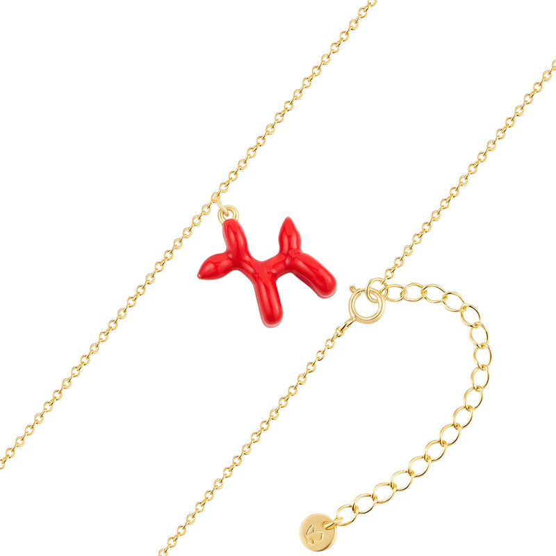 Kette mit Anhänger BALLON-HUND gold Emaille rot