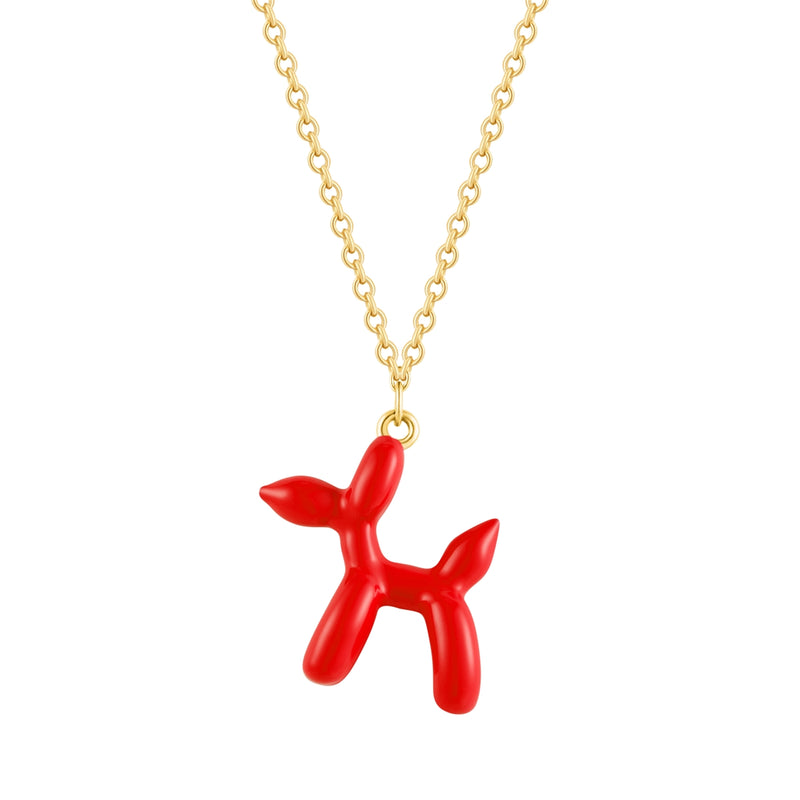 Kette mit Anhänger BALLON-HUND gold Emaille rot