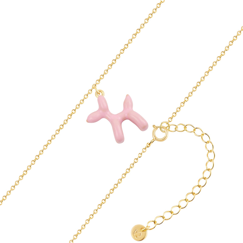 Kette mit Anhänger BALLON-HUND gold Emaille rosa