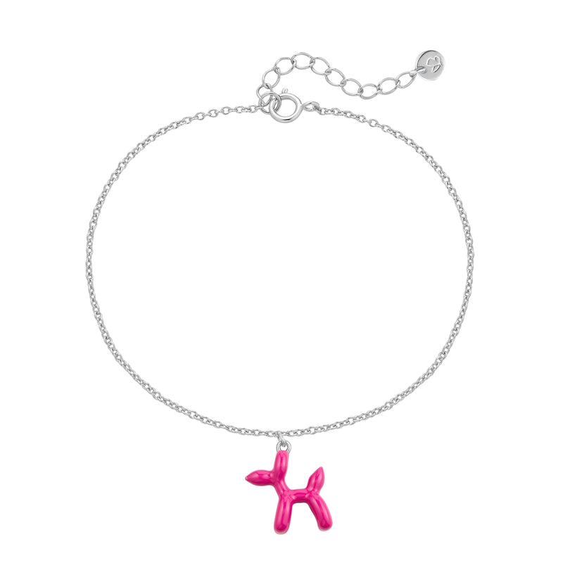 Armband BALLON-HUND silber Emaille pink