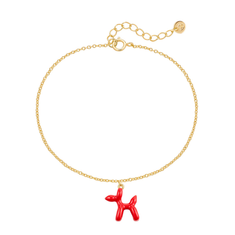 BALLON-HUND Armband gold Emaille rot