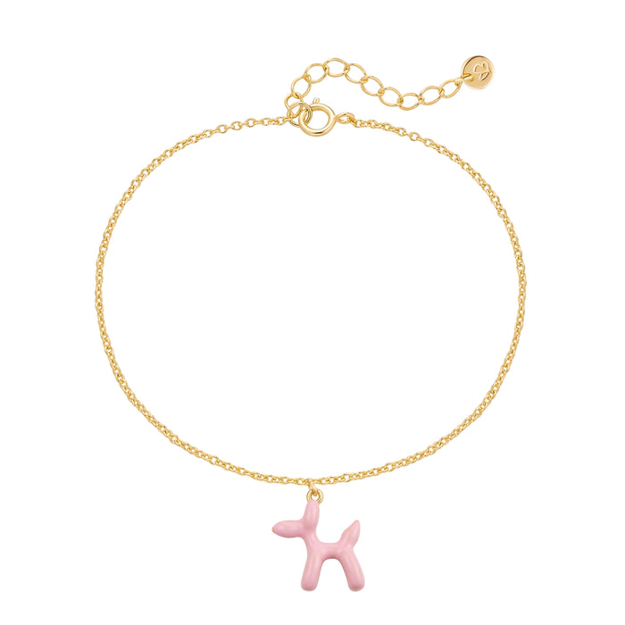 Armband gold BALLON-HUND Anhänger Emaille rosa