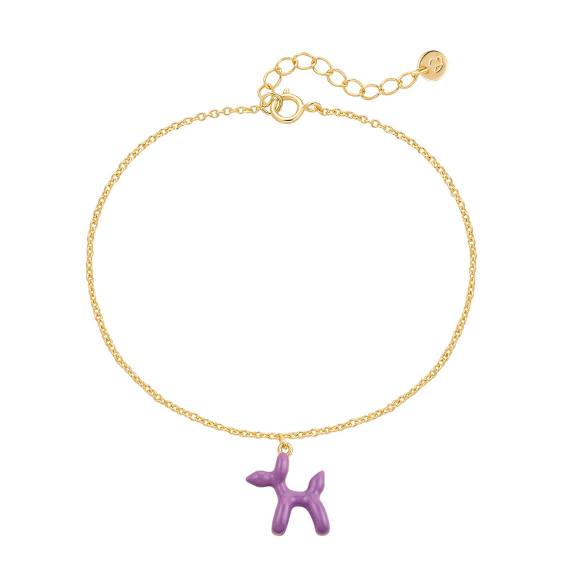 Armband gold BALLON-HUND Anhänger Emaille violett