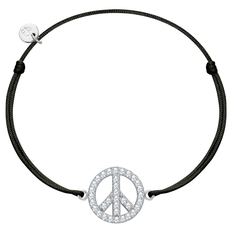 Textil-Armband schwarz Peace silber mit Zirkonia