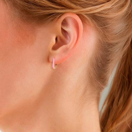 Eckige Creolen gold mit Emaille pink