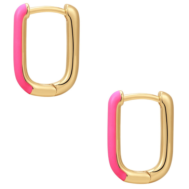 Eckige Creolen gold mit Emaille pink