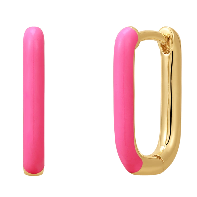 Eckige Creolen gold mit Emaille pink