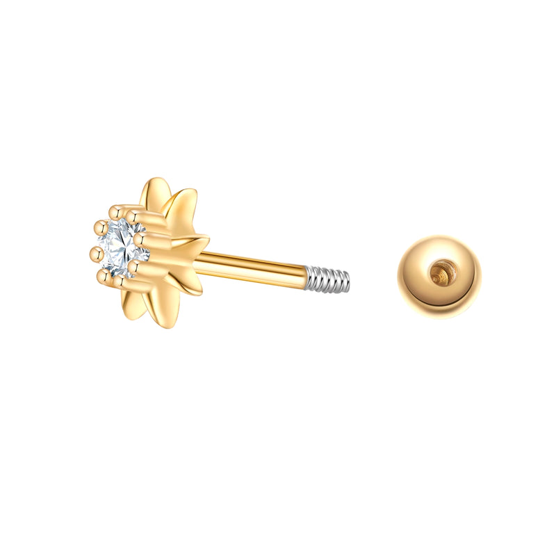 Piercing Blume gold mit Zirkonia