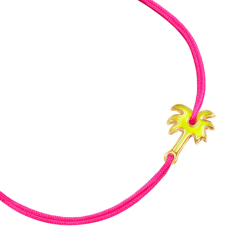 Armband Textil pink Palme Emaille gelb