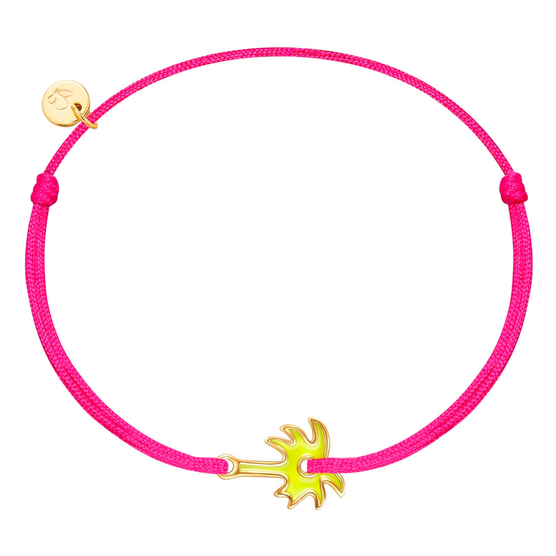Armband Textil pink Palme Emaille gelb