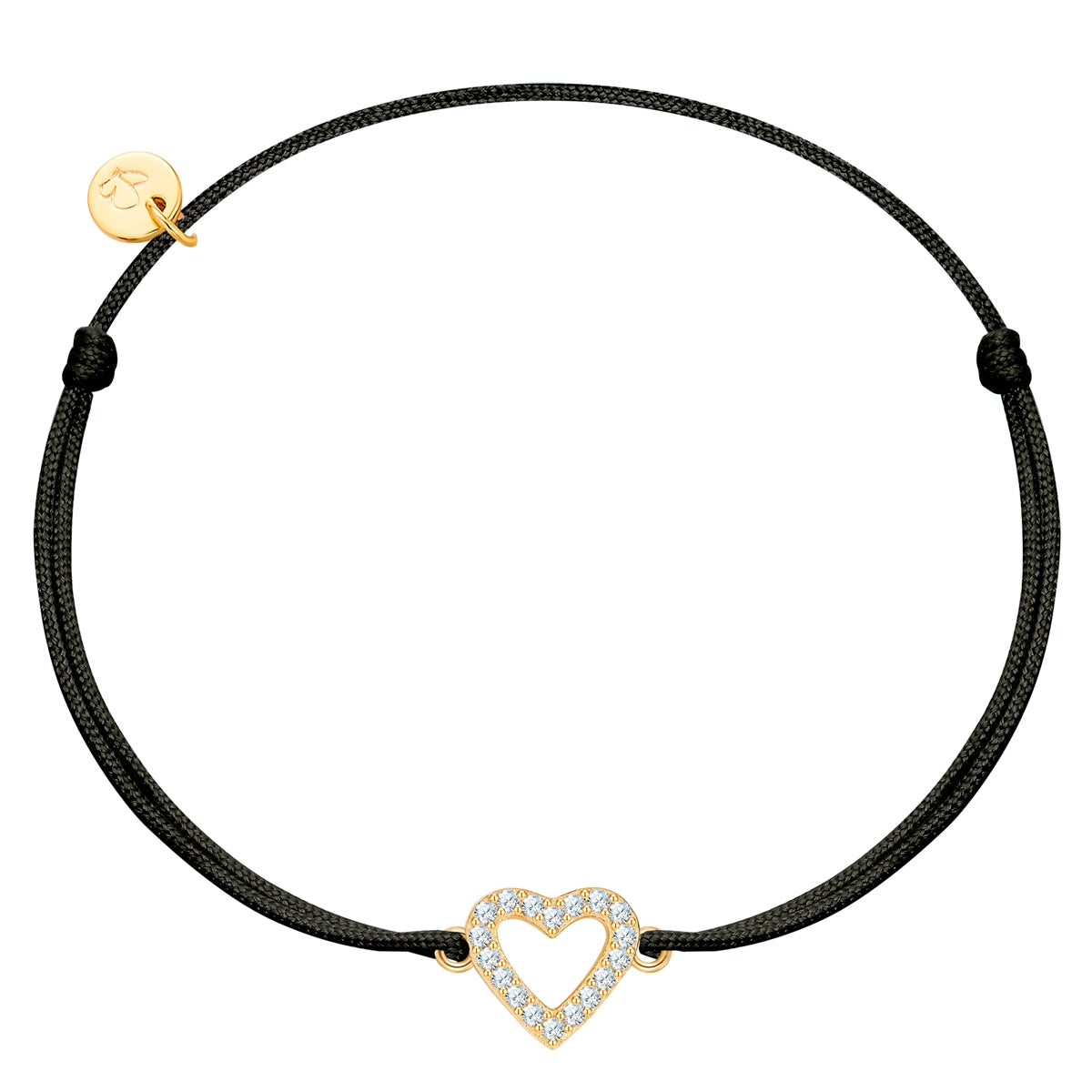 Textil-Armband schwarz Herz gold mit Zirkonia aus 925er Silber vergoldet