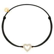 Textil-Armband schwarz Herz gold mit Zirkonia aus 925er Silber vergoldet