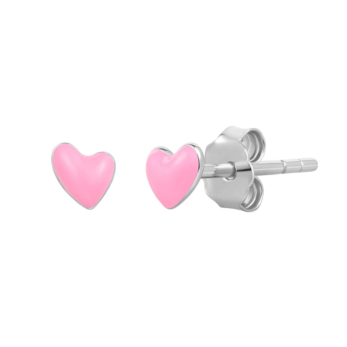 Herz Ohrstecker silber mit Emaille rosa