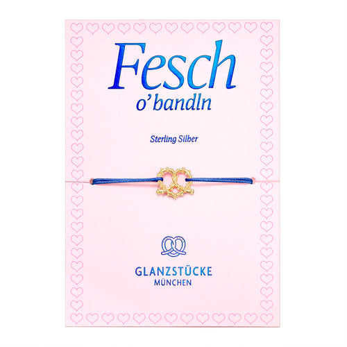 Textil-Armband dunkelblau Herz Brez'n gelbgold