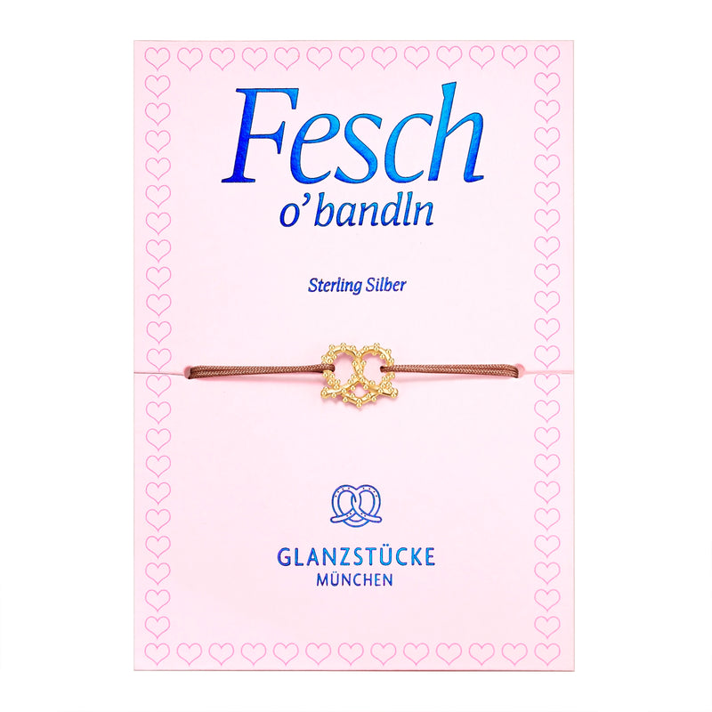 Textil-Armband braun Herz Brez'n gelbgold