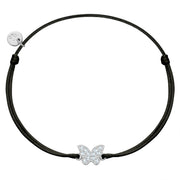 Textil-Armband schwarz Butterfly Zirkonia silber