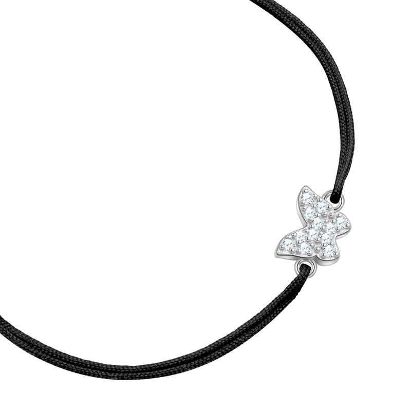 Textil-Armband schwarz Butterfly Zirkonia silber
