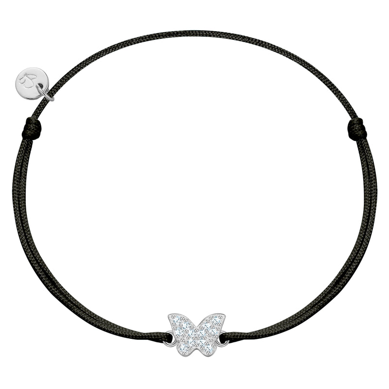 Textil-Armband schwarz Butterfly Zirkonia silber