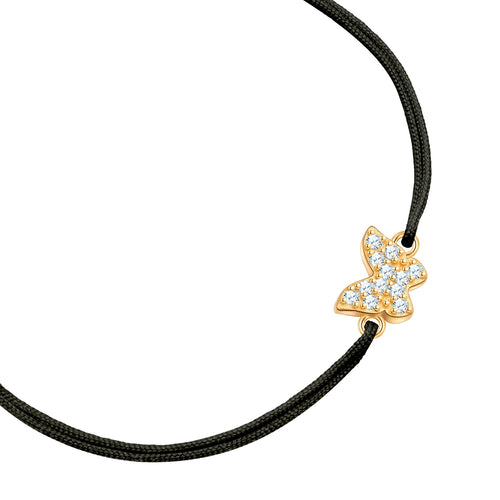 Textil Armband schwarz Schmetterling Zirkonia gelbgold