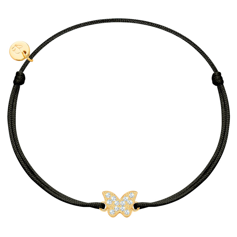 Textil Armband schwarz Schmetterling Zirkonia gelbgold