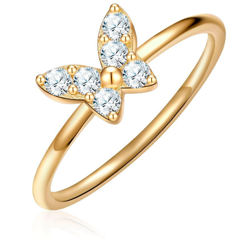 Ring mit Motiv Schmetterling gold mit Zirkonia