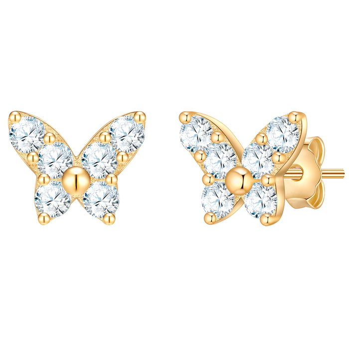 Schmetterlings-Ohrstecker gold mit Zirkonia