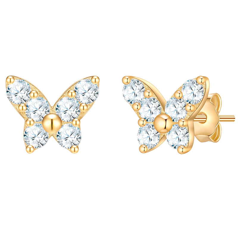 Schmetterlings-Ohrstecker gold mit Zirkonia