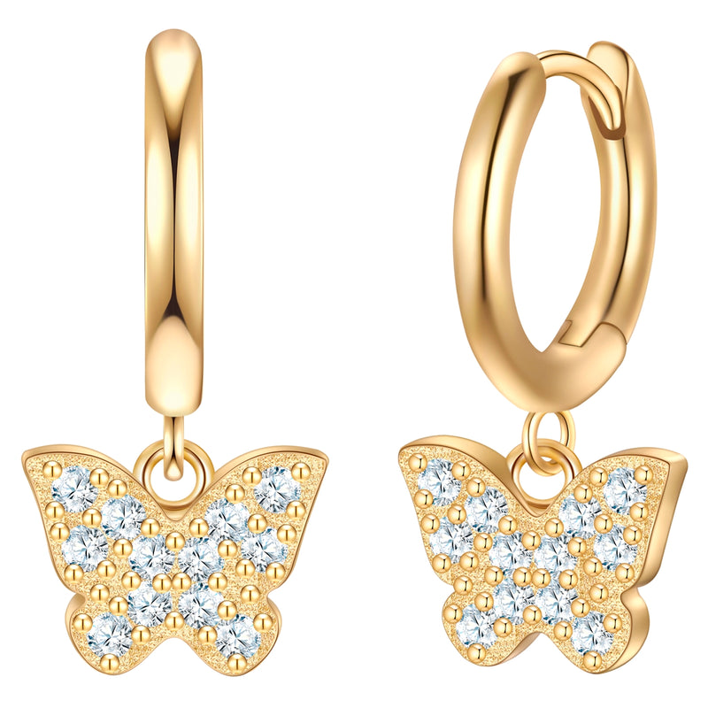 Creolen mit Einhänger Butterfly gold mit Zirkonia